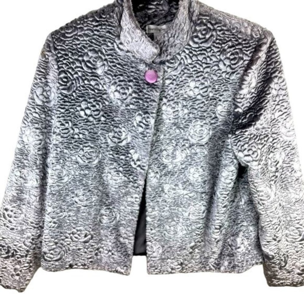 Draper's & Damon's Silver Gray Floral Textured Swing Coat Jacket Size Medium
